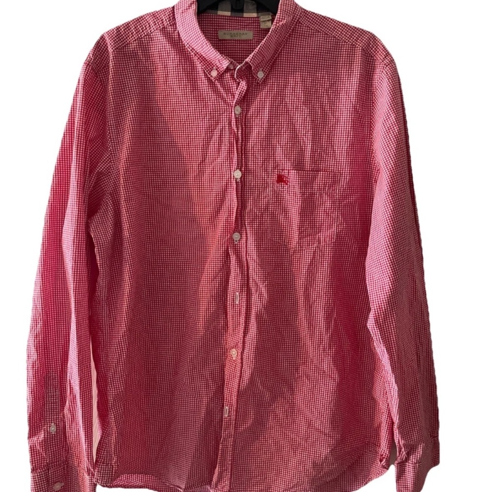 Burberry Brit Button Up Shirt Men's xl Red Gingham Check Preppy 100% Cotton